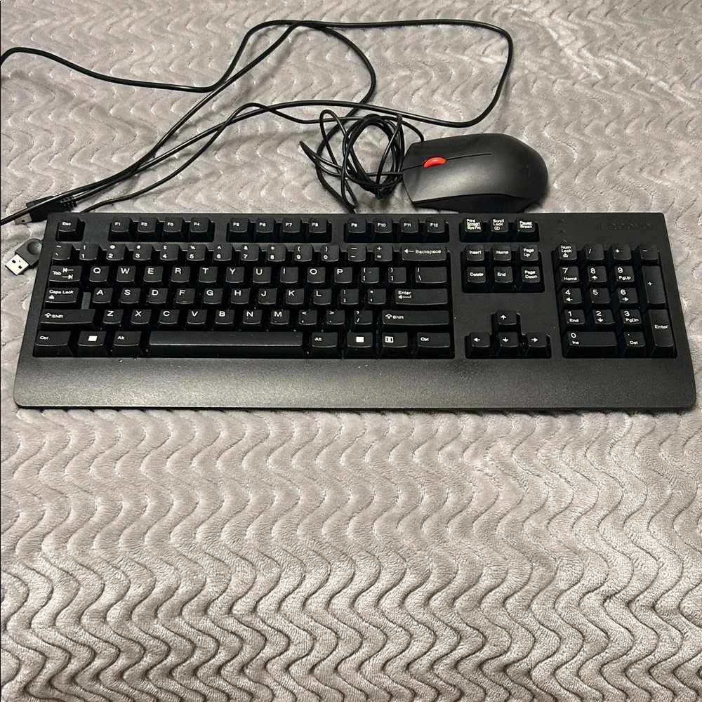 Lenovo Black Wired Keyboard and Mouse Set